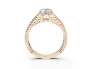 Oval Split Shank Pavé Engagement Ring Setting | Engraved Leaf Sides | Rose Gold