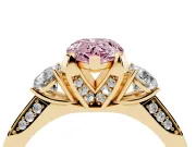 Pear-Shaped Hidden Halo Three Stone Engagement Ring Setting for a Fancy Pink Lab-Grown Diamond | Yellow Gold