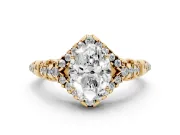 Oval Hidden Halo Filigree Engagement Ring Setting | Pavé Shoulders | Yellow Gold