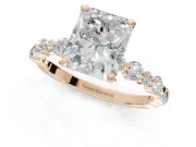 Radiant Cut Pavé Solitaire Engagement Ring Setting | Alternating Accents | Rose Gold