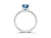 Fancy Blue Princess Cut Diamond Solitaire Pavé Engagement Ring Set in Platinum with Round Band and Prong Setting