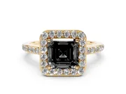 Asscher Cut Pavé Halo Engagement Ring Setting for a Black Center | Yellow Gold