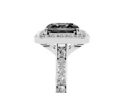 Asscher Cut Pavé Halo Engagement Ring Setting for a Black Center | White Gold