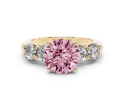Round 5 Stone Engagement Ring Setting for a Fancy Pink Lab-Grown Diamond | Yellow Gold