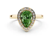 Fancy Green Pear Cut Diamond Halo Ring Set in Yellow gold with Solitaire Band and Prong Setting