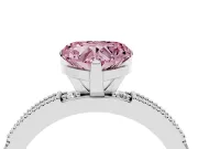 Fancy Pink Heart Cut Diamond Solitaire Ring Set in Platinum with Slim Pavé Band and Prong Setting