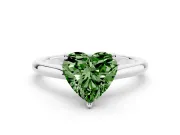 Fancy Green Heart Cut Diamond Solitaire Ring Set in Silver with Cathedral Band and Prong Setting
