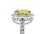 Fancy Yellow Oval Cut Diamond Pavé Band Halo Engagement Ring Set in Platinum with Prong Setting