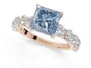 Princess Cut Side Stone Engagement Ring Setting for a Fancy Blue Lab-Grown Diamond | Scalloped Prong Accents | Rose Gold