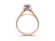 Fancy Blue Emerald Cut Diamond Pavé Split Shank Solitaire Ring Set in Rose gold with Prong Setting