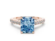 Radiant Cut Hidden Halo Pave Engagement Ring Setting for a Fancy Blue Lab-Grown Diamond | Claw Prongs | Rose Gold