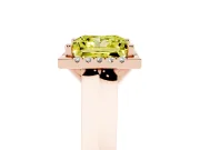 Fancy Yellow Princess Cut Diamond Halo Ring Set in Rose gold with Cathedral Band and Prong Setting