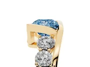 Fancy Blue Princess Cut Diamond Bezel Bypass Ring Set in Yellow gold with Round Accents