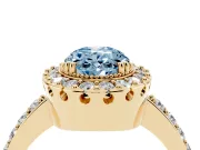 Fancy Blue Oval Cut Diamond Halo Ring Set in Yellow gold with Pavé Shank and Prong Setting