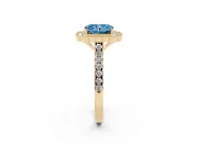 Fancy Blue Radiant Cut Diamond Milgrain Floral Halo Engagement Ring Set in Yellow gold with Pavé Band