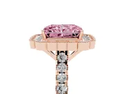 Radiant Cut Milgrain Floral Halo Engagement Ring Setting for a Fancy Pink Lab-Grown Diamond | Pavé Band | Rose Gold