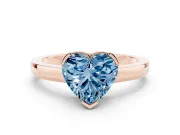 Fancy Blue Heart Cut Diamond Solitaire Ring Set in Rose gold with Prong Head and Smooth Polished Band