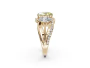 Oval Three Stone Split Shank Engagement Ring Setting for a Fancy Yellow Lab-Grown Diamond | Matching Sides | Yellow Gold