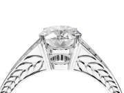 Oval Split Shank Pavé Engagement Ring Setting | Engraved Leaf Sides | Sterling Silver