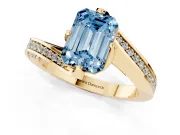 Emerald Cut Bypass Pavé Solitaire Engagement Ring Setting for a Fancy Blue Lab-Grown Diamond | Angled Head | Yellow Gold