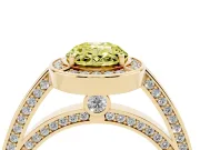 Fancy Yellow Oval Cut Diamond Halo Pavé Split Shank Ring Set in Yellow gold with Prong Setting