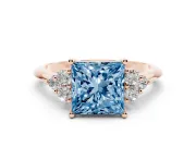 Princess Cut Cluster Accent Engagement Ring Setting for a Fancy Blue Lab-Grown Diamond | Rose Gold