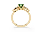 Fancy Green Cushion Cut Diamond Cluster Engagement Ring Set in Yellow gold with Pavé Band and Prong Setting