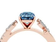Fancy Blue Emerald Cut Diamond Floral Vine Solitaire Engagement Ring Set in Rose gold with Marquise Leaves