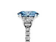 Oval Three Stone Engagement Ring Setting for a Fancy Blue Lab-Grown Diamond | Pave Shoulders | Platinum