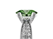 Fancy Green Oval Cut Diamond Solitaire Ring Set in White gold with Milgrain Double Row Round Pavé Band