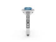 Fancy Blue Radiant Cut Diamond Halo Ring Set in Platinum with Round Accent Halo, Pavé Band and Prong Setting