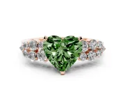 Fancy Green Heart Cut Diamond Cluster Engagement Ring Set in Rose gold with Pavé Band and Prong Setting