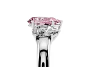 Pear-Shaped Three Stone Engagement Ring Setting for a Fancy Pink Lab-Grown Diamond | Matching Side Stones | Platinum