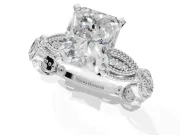 Radiant Cut Vintage Milgrain Engagement Ring Setting | Graduated Stations | Sterling Silver