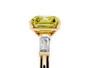 Asscher Cut Three Stone Engagement Ring Setting for a Fancy Yellow Lab-Grown Diamond | Tapered Baguettes | Yellow Gold