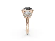 Round Three Stone Halo Engagement Ring Setting for a Black Center | Haloed Side Stones | Rose Gold
