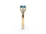 Fancy Blue Asscher Cut Diamond Cluster Ring Set in Yellow gold with Round Accent Stones and Prong Setting on a Plain Band