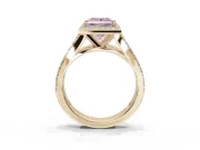 Princess Cut Halo Pavé Engagement Ring Setting for a Fancy Pink Lab-Grown Diamond | Narrow Split Shank | Yellow Gold