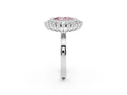 Fancy Pink Oval Cut Diamond Halo Ring Set in Platinum with Milgrain Edge and Round Prong Setting