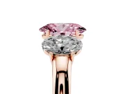 Oval Three Stone Engagement Ring Setting for a Fancy Pink Lab-Grown Diamond | Matching Side Stones | Rose Gold
