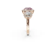 Round Three Stone Halo Engagement Ring Setting for a Fancy Pink Lab-Grown Diamond | Rose Gold