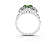 Fancy Green Heart Cut Diamond Three-Stone Ring Set in Silver with Pavé Band