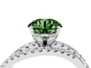 Fancy Green Round Cut Diamond Solitaire Twist Band Ring Set in Platinum with Pavé Setting and Prong Head