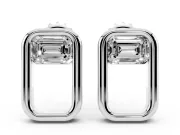 Emerald Cut Lab-Grown Diamond East-West Open Frame Stud Earrings | Polished Frame | Platinum