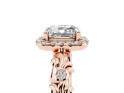 Cushion Cut Filigree Leaf Halo Engagement Ring Setting | Bezel Leaf Accents | Rose Gold