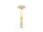 Asscher Cut Diamond Halo Ring Set in Yellow gold with Cathedral Band and Prong Setting
