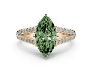 Marquise Graduated Split Shank Engagement Ring Setting for a Fancy Green Lab-Grown Diamond | Yellow Gold