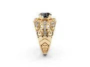Fancy Black Round Cut Diamond Art Deco Ring Set in Yellow gold with Pavé Split Shank