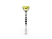 Fancy Yellow Round Cut Diamond Brilliant Solitaire Ring Set in Silver with Pavé Band and Prong Setting