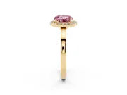 Fancy Pink Round Cut Diamond Halo Ring Set in Yellow gold with Solitaire Band and Prong Setting